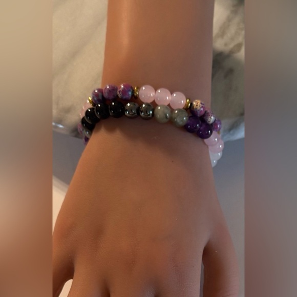 Natural Stones Beaded Bracelet Set Love & Empathy Bohemian Style 2 Bracelets - Picture 1 of 10